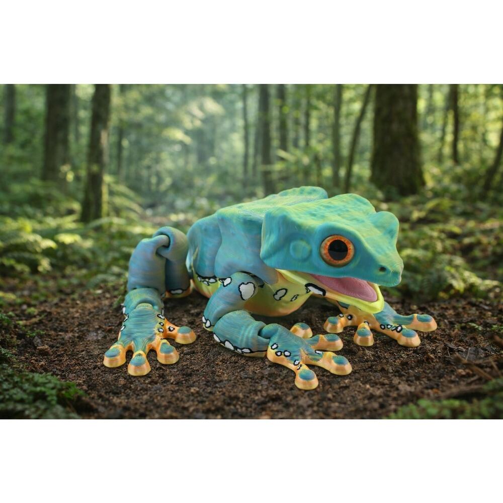 3D Printed Frog Figurine Glass Eyes Colorful Forest Frog Decor Desk Art